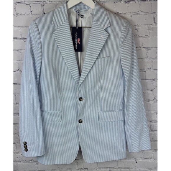 NWT VINEYARD VINES Boys' Seersucker Blazer Bayside Blue Size 18 $228.00